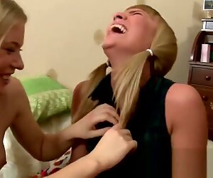 Sexy Blonde Lesbians Kissing And Touching Their Boobs!