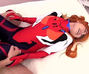 Japanese cosplay redhead cocksucks before sex