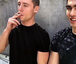 Teen gay coworkers go out back to fuck on their break